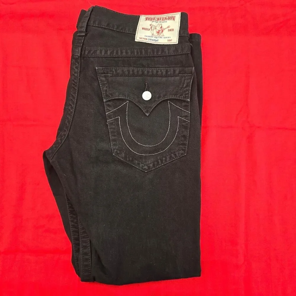 True Religion Black Jeans with Signature Pocket Stitching